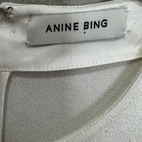 Anine Bing Maddie Crepe Blouse Shirt Size Large White Short Sleeve Back Zip Boxy - Picture 4 of 7